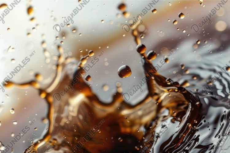 Dark brown liquid splashing upwards creating drops example image 1