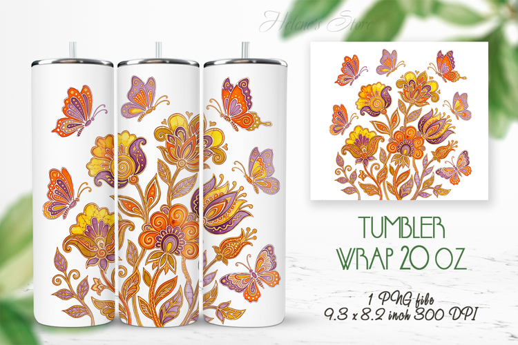 Fantasy floral meadow straight tumbler 20oz wrap design png