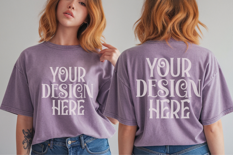 Violet Comfort Colors 1717 Front & back T shirt Mockup