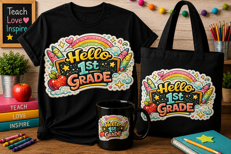 Hello 1st Grade PNG | First Day of School Sublimation