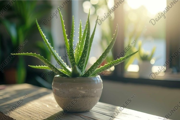 Serene aloe vera plant in sunlit indoor setting