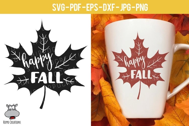Happy Fall Leaf SVG, Autumn Leaf, Fall Leaf, EPS, DXF, PNG example image 1