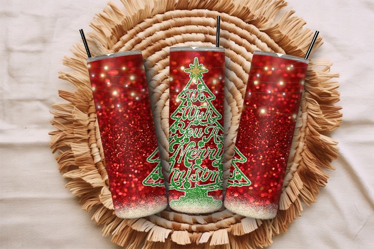 20oz Christmas Tree Tumbler Red Glitter Bokeh Tumbler Wrap example image 1