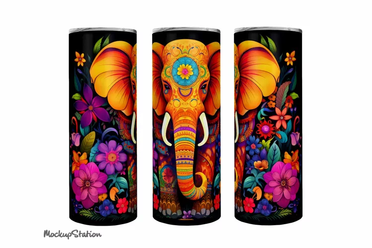 Elephant Tumbler Wrap PNG | Seamless Boho Design
