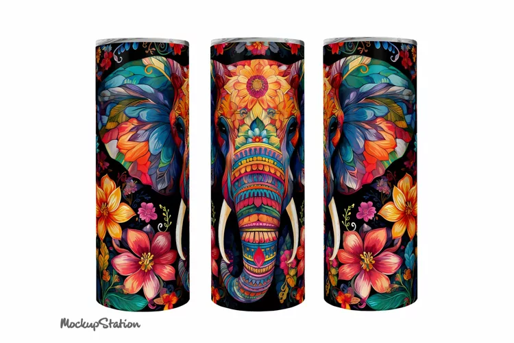 Elephant Tumbler Wrap PNG | Seamless Boho Sublimation Design