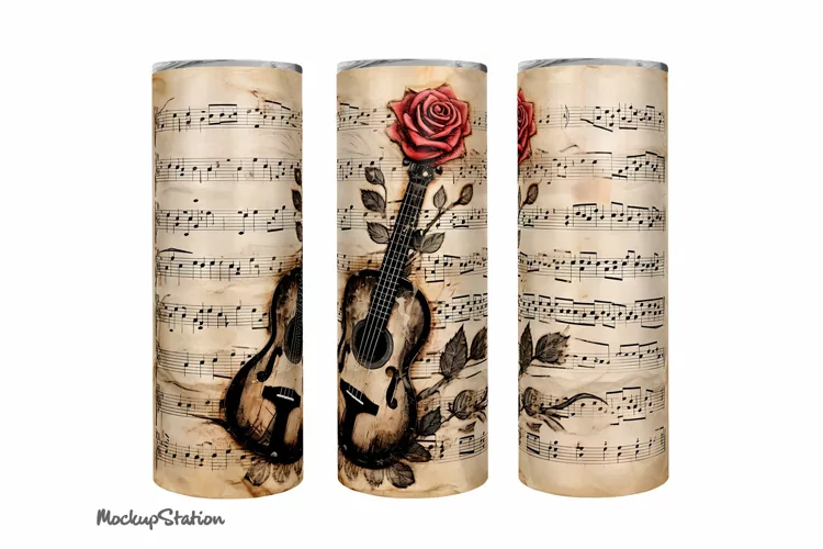 Guitar Tumbler Wrap PNG | Vintage Music Sublimation 20oz