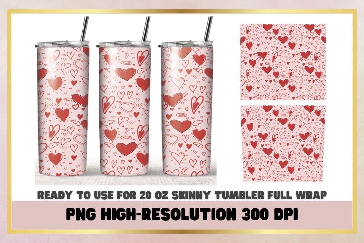 20 oz Skinny Tumbler Valentines Hearts Sublimation Wrap