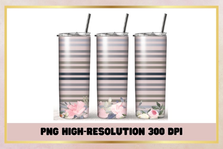 Pink Flowers Watercolor 20 oz Skinny Tumbler Sublimation Wra