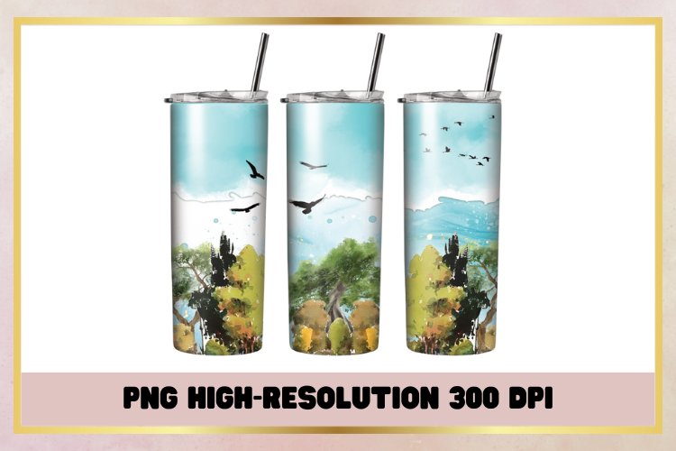 Watercolor Landscape 20 Oz Skinny Tumbler Sublimation