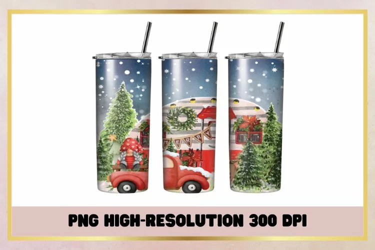 Christmas Watercolor 20 oz Skinny Tumbler Wrap Sublimations
