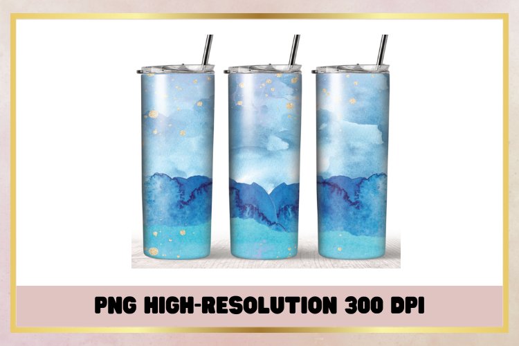Watercolor Marble Blue 20 oz Skinny Tumbler Sublimation Wrap example image 1