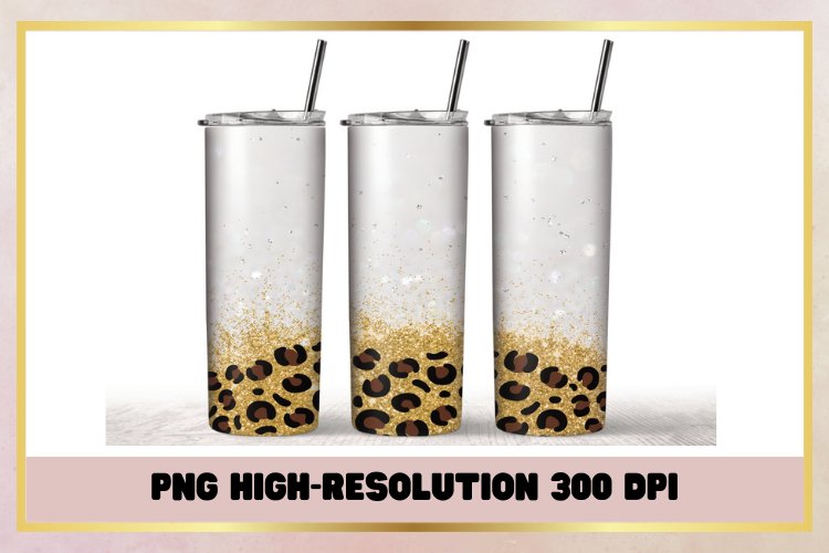 20 oz Skinny Tumbler Glitter Leopard Sublimation Full Wrap