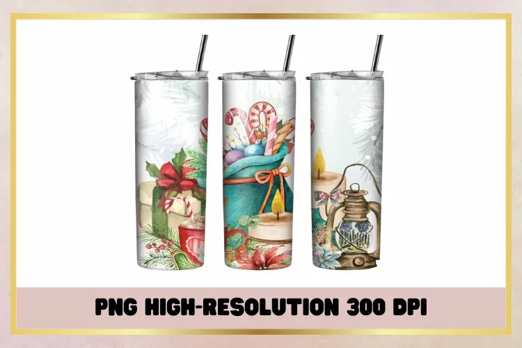 Christmas Watercolor 20 oz Skinny Tumbler Wrap Sublimation