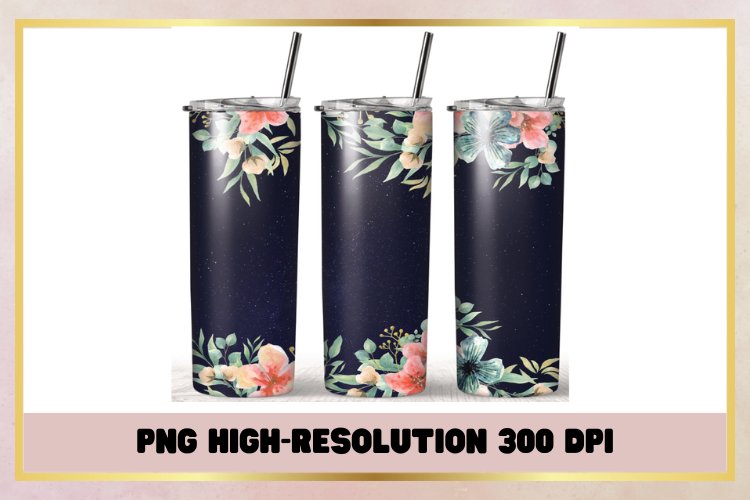 Watercolor flowers 20 oz Skinny Tumbler Sublimation Wrap