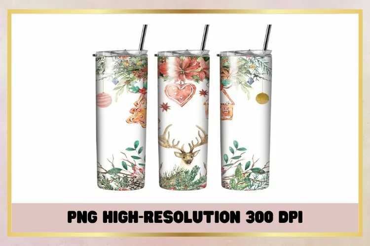 Watercolor Christmas 20Oz Skinny Tumbler Sublimation