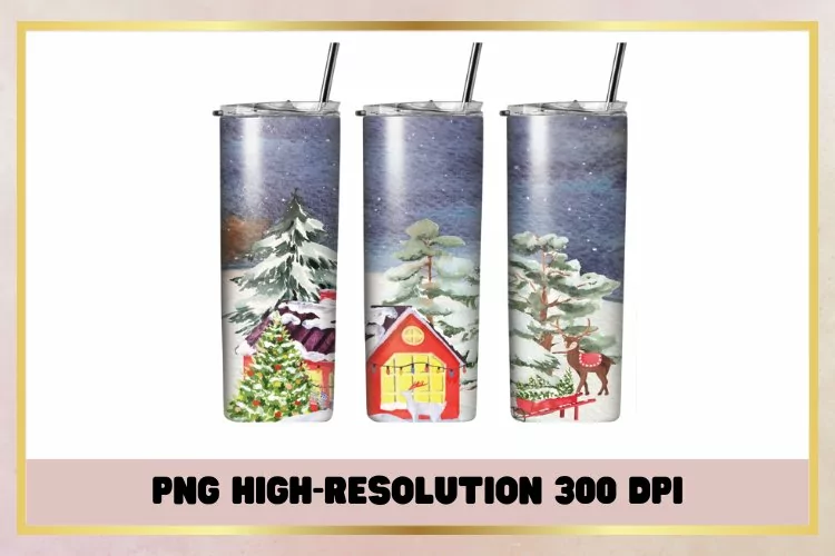 Christmas Watercolor 20 Oz Skinny Tumbler sublimation
