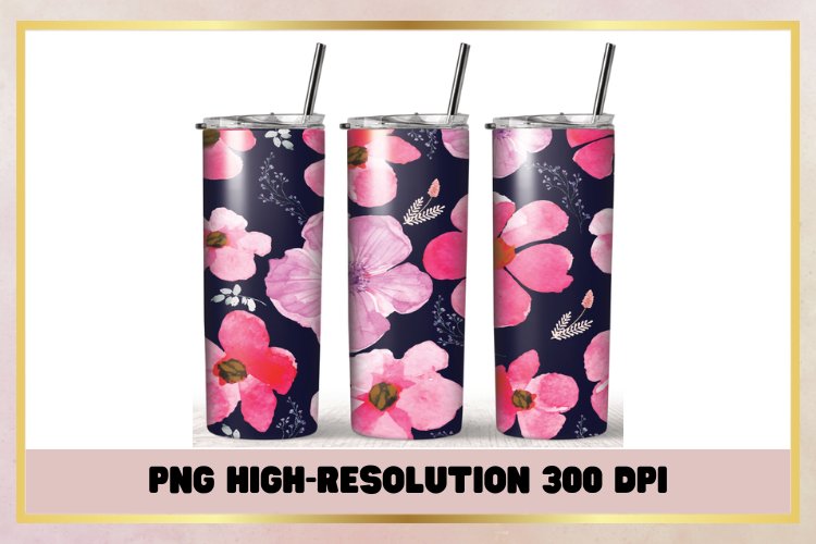 Watercolor Flowers 20 oz Skinny Tumbler Sublimation Wrap