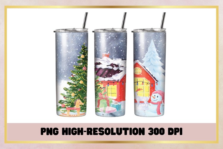 Christmas Watercolor 20 oz Skinny Tumbler Wrap Sublimation