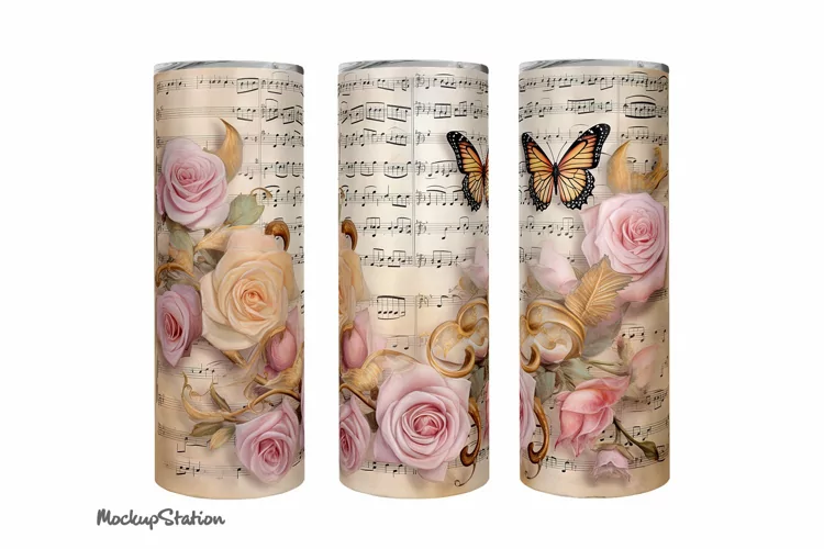 Old Paper Vintage Music Notes 20oz Skinny Tumbler Sublimate