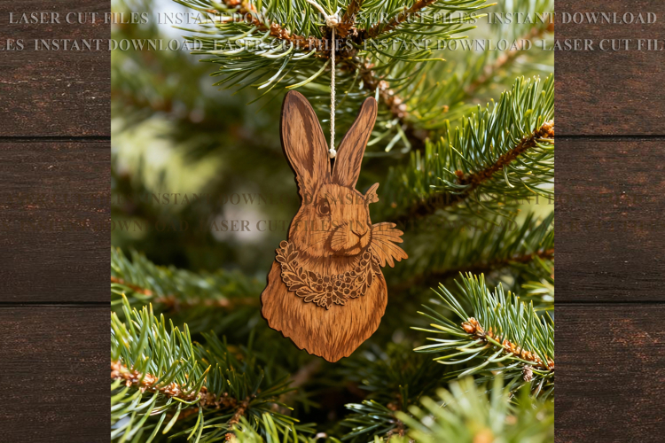 Christmas Bunny Ornament svg Laser Cut template