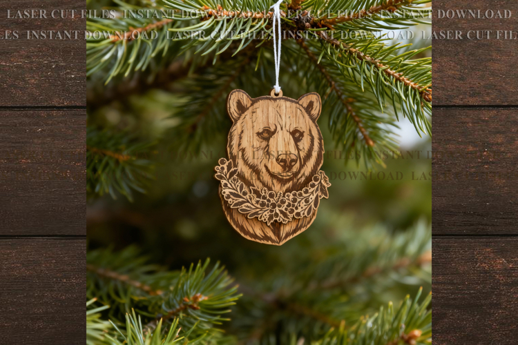 Christmas Bear Ornament svg Laser Cut template