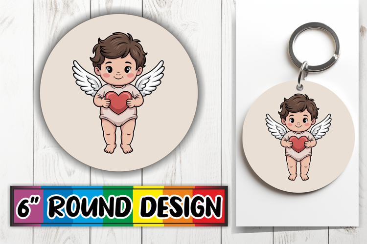 Cozy Circle Keychain Design PNG, Cupid