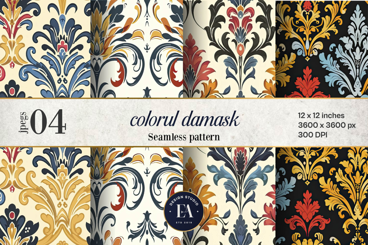 Colorful Damask Pattern | Vintage Ornate Floral Design