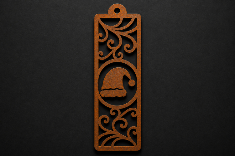 Festive Santa Hat Wooden Bookmark with Elegant Scrollwork example image 1