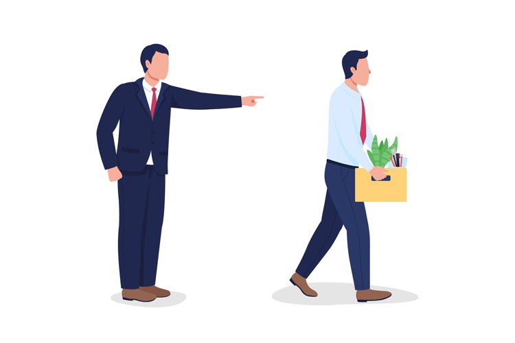 Boss firing employee flat color vector faceless characters