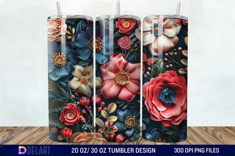 3D Embroidery floral Tumbler Wrap example image 1