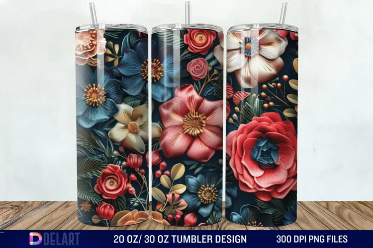 3D Embroidery floral Tumbler Wrap