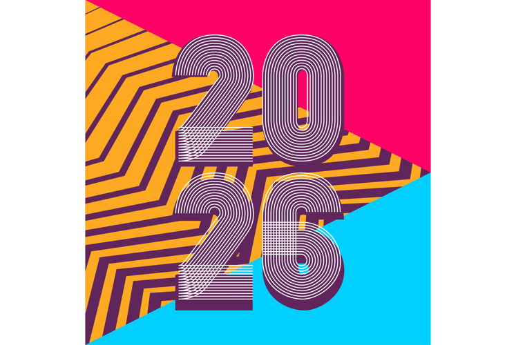 Retro cover background with vertical 2026 number on colorful