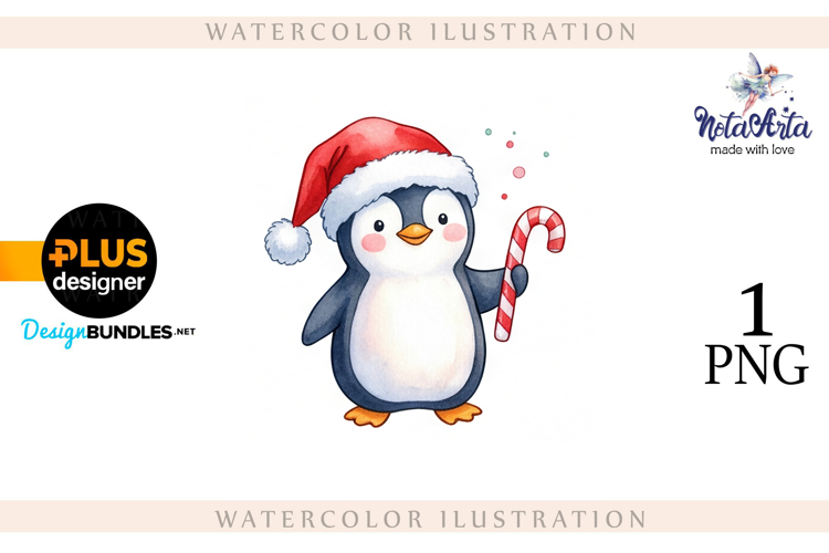 Christmas Penguins in Watercolor Style