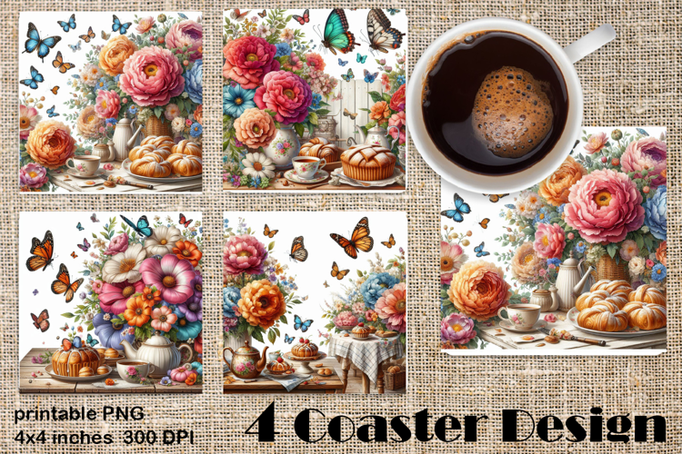 Summer flowers Coaster Design |butterfly Floral png