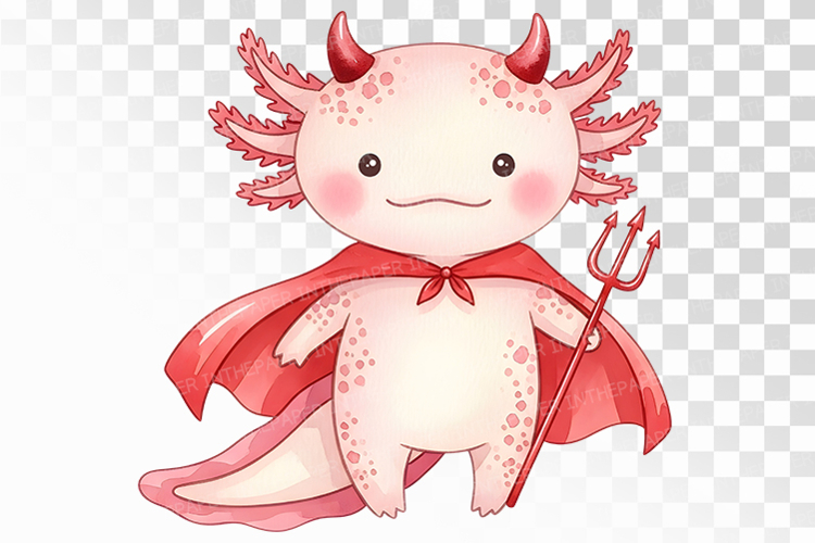 Halloween Axolotl Red Devil Trident Horns PNG Uparupa Animal