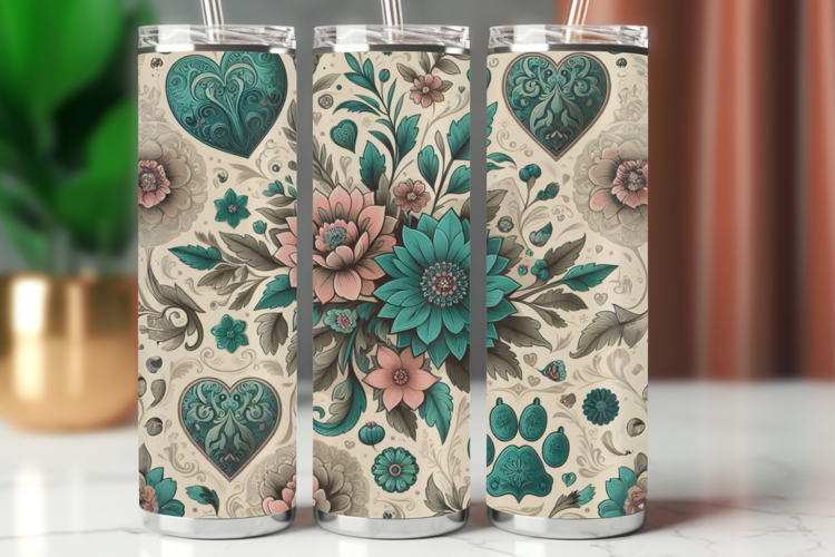 Tumbler Wrap 20 oz - floral heart rustic