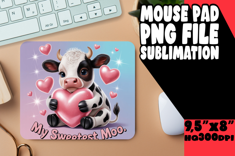 Cheerful Mouse Pad Sublimation Style, Cute Cow