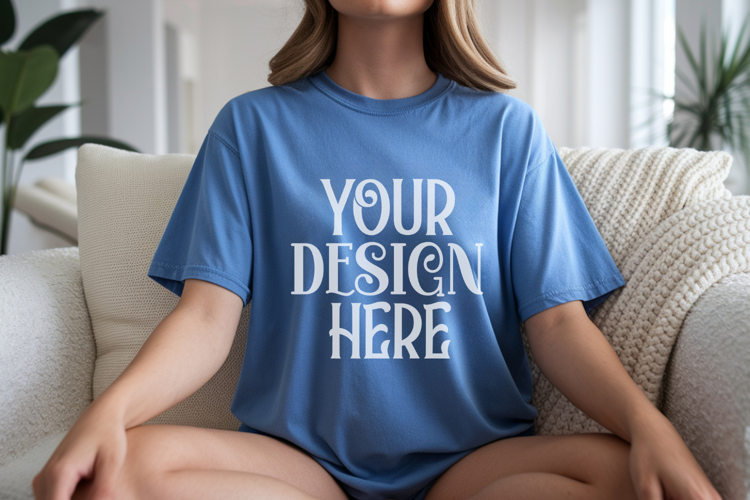 Blue Jean Comfort Colors 1717 T-shirt Mockups,1717 Mockups