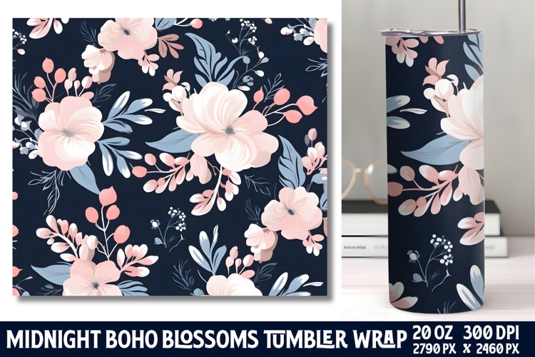 Midnight Flower Tumbler Wrap Sublimation example image 1