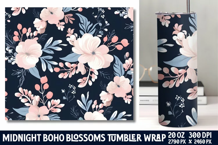 Midnight Flower Tumbler Wrap Sublimation