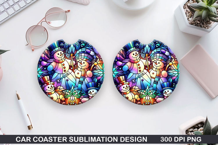 Snowman Car Coaster Sublimation|Christmas Coaster PNG Design
