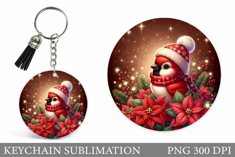 Christmas Bird Keychain. Christmas Keychain Sublimation