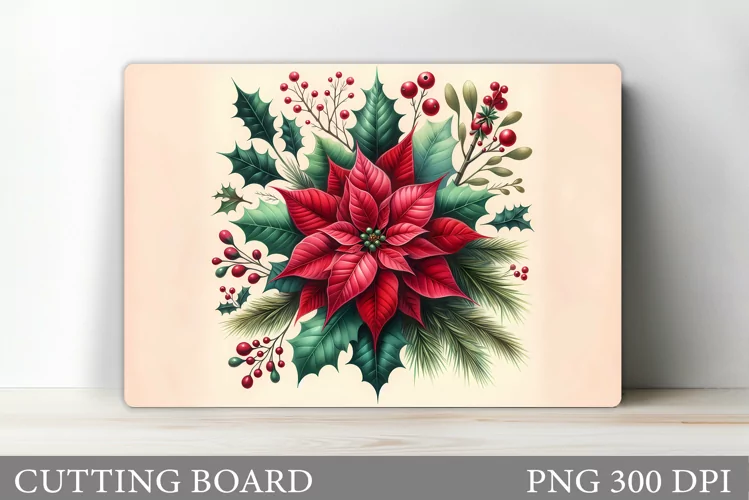 Poinsettia Cutting Board. Christmas Cutting Board Design