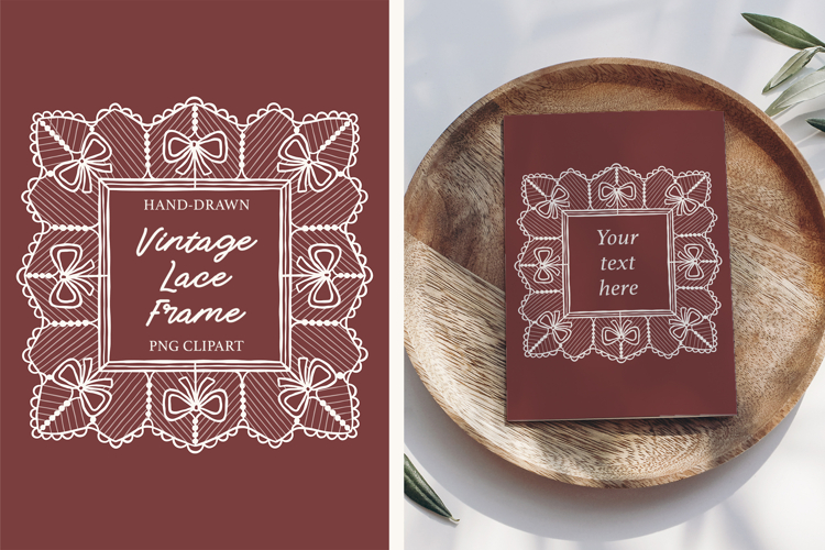 Hand Drawn Vintage Bow Lace Frame PNG Clipart