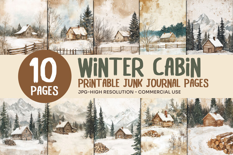 Winter Cabin Junk Journal Pages example image 1