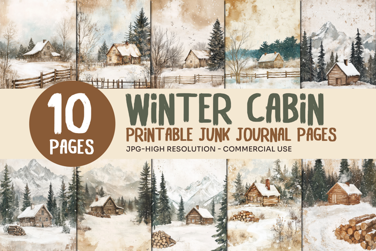 Winter Cabin Junk Journal Pages
