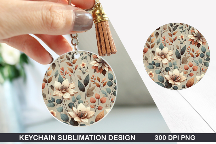 Flower Keychain Sublimation - Autumn Keychain PNG Design
