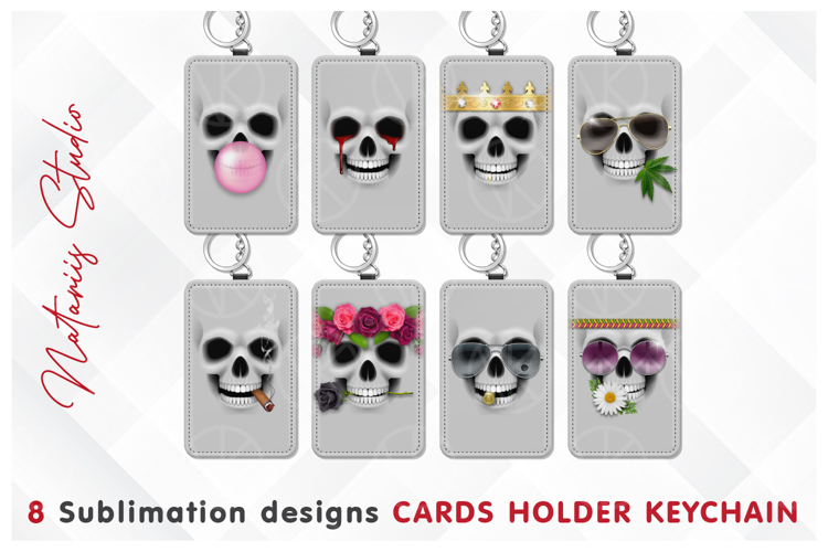 8 Funny Skull Designs - Cards Holder Keychain