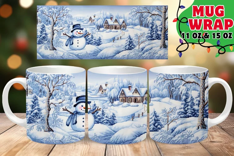 Snowman Christmas 3D Embroidered Magic 15oz Mug Wrap