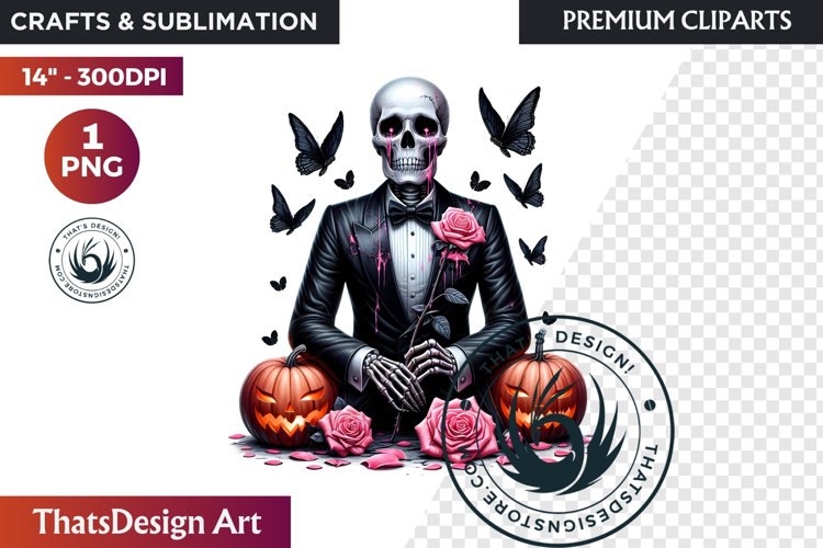 Pink & Black Gothic Halloween Skeleton Clipart PNG, Skull